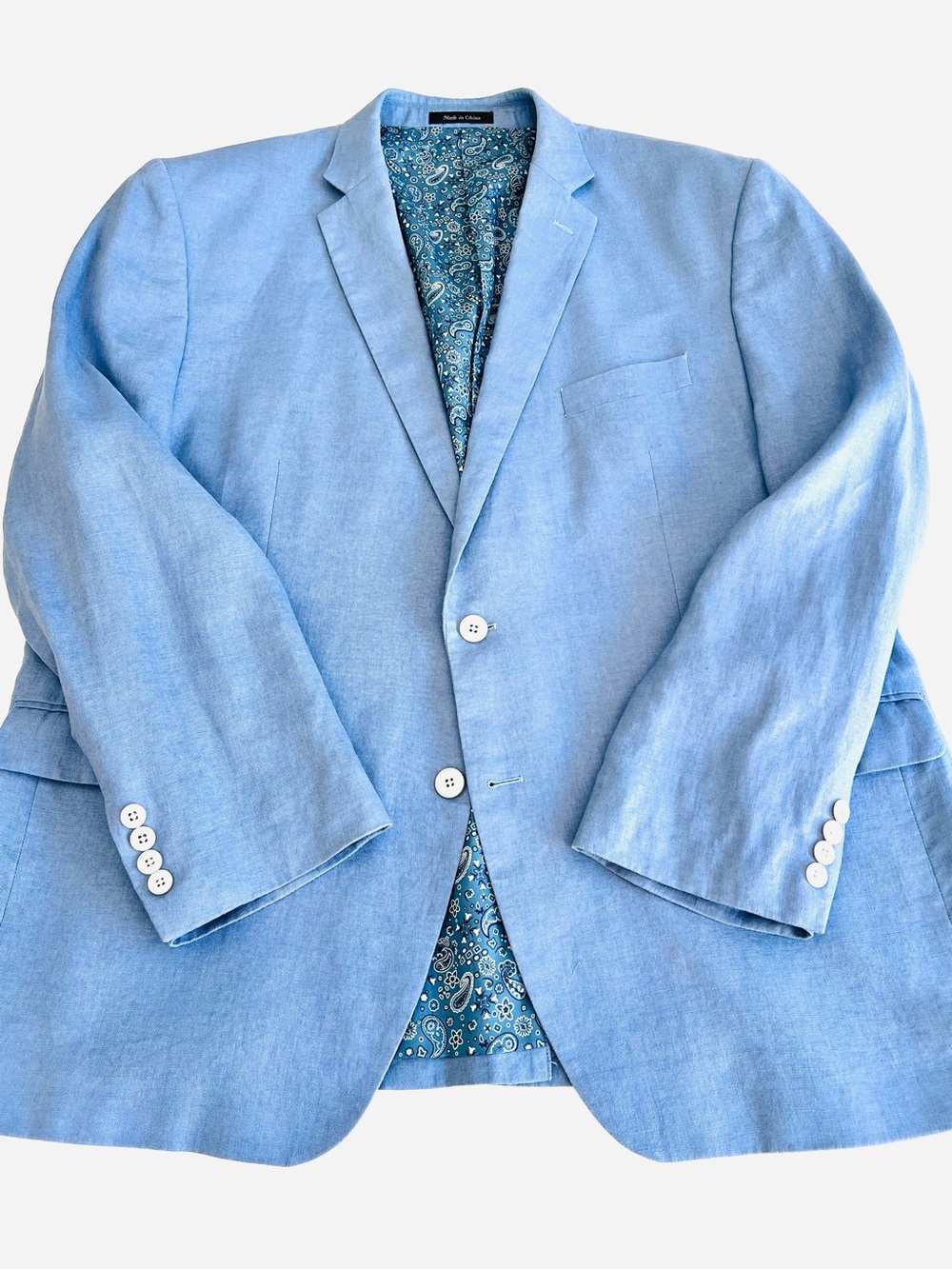 100% Linen Ralph Lauren Light Blue Blazer with Paisley Lining